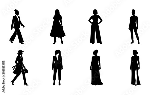 Tableau sur toile Diverse Female Silhouettes, Fashionable Women Vector Icons, Elegant Ladies Colle
