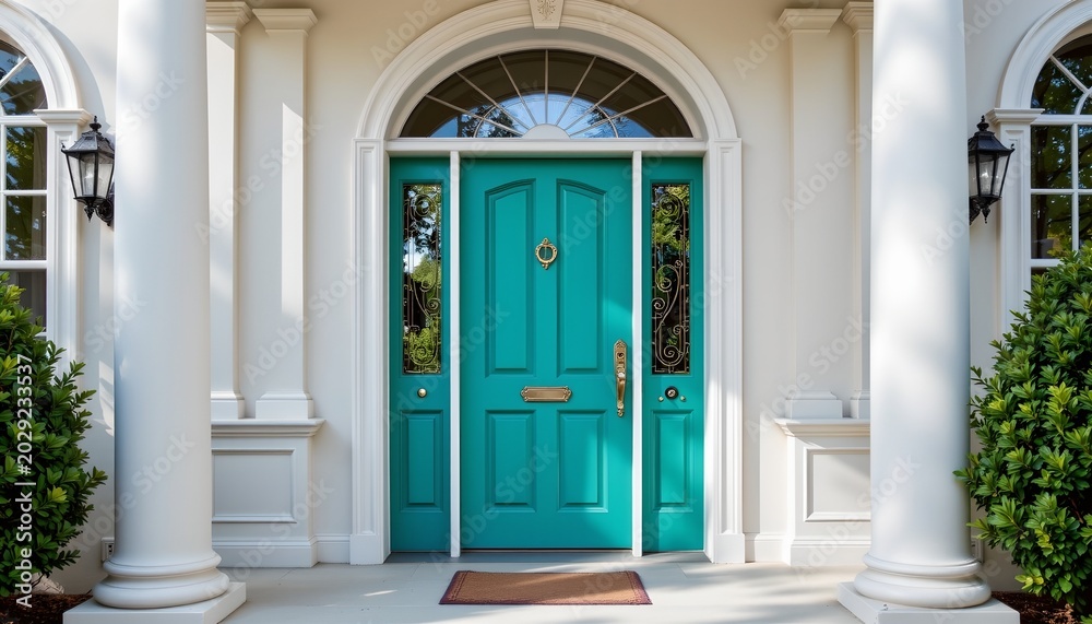 Fototapeta premium Vibrant Teal Entryway with Classic Elegance and Bright Light