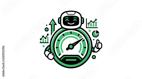Green stopwatch with speedometer dial.