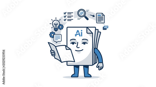 Robot Character Holding a Tablet Computer.