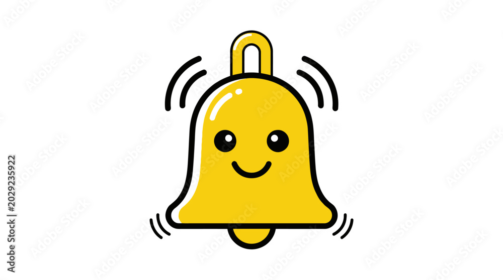 Fototapeta premium Smiling Yellow Cartoon Bell Icon.