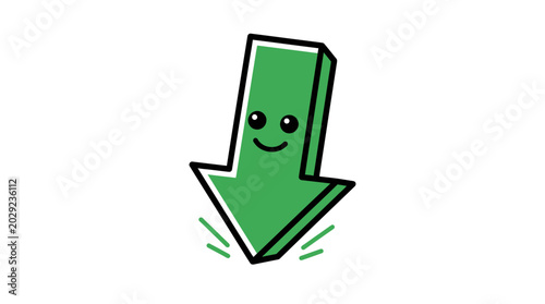 Green Arrow Icon With Smiling Face.