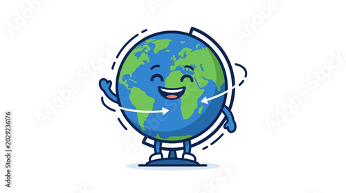Happy cartoon Earth character smiling.