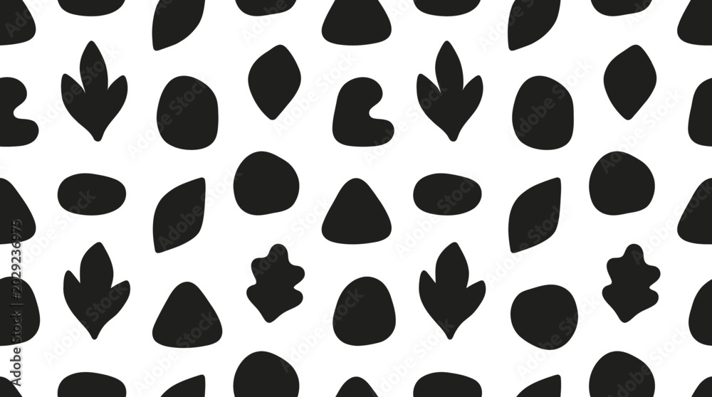Fototapeta premium Black Silhouette Leaf Shapes Pattern.