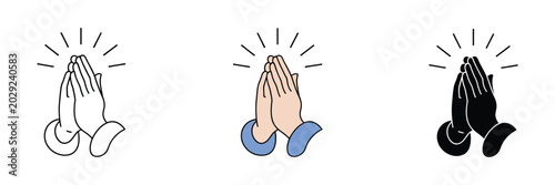 Foto Pray icon set featuring hands in prayer for religion, spirituality, faith, and respectful worship concepts