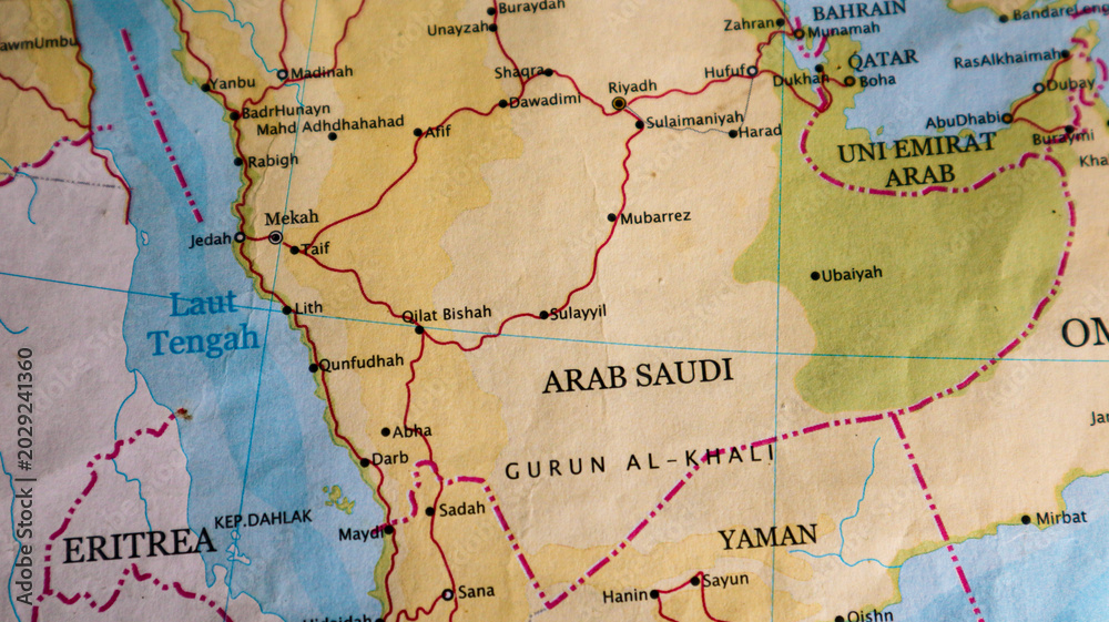 Obraz premium Map of Saudi Arabia, with the official name of the Kingdom of Saudi Arabia