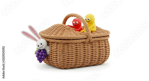 Cute cartoon characters with a wicker picnic basket