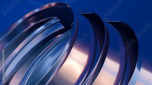Fluid liquid blue metal shapes abstract background. 3d illustration