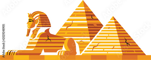Bild auf Leinwand Egyptian Pyramids and Sphinx Vector Illustration with Ancient Egypt Landmark and