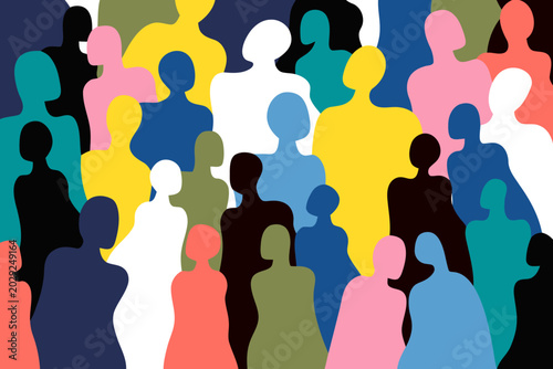 Abstract crowd of colorful human silhouettes, community and diversity