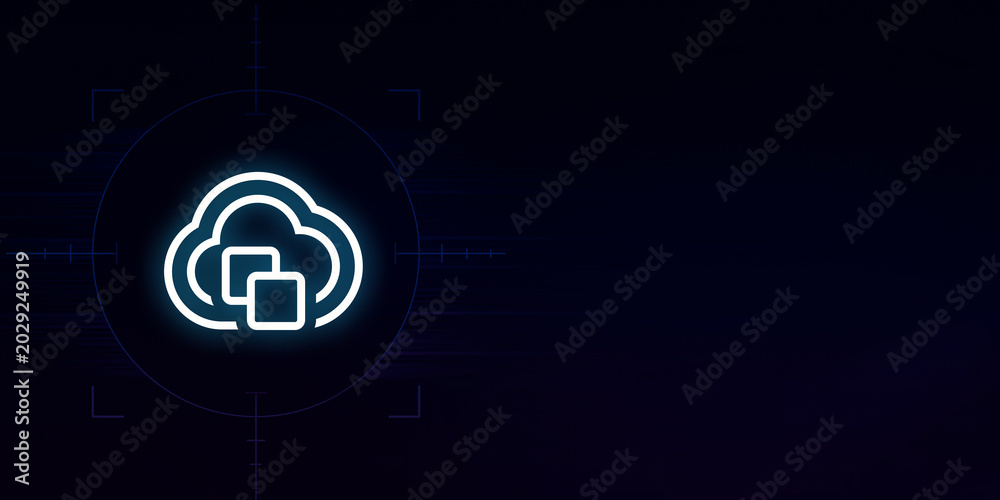Naklejka premium Cloud Block Storage and Data Virtualization Icon on Dark Futuristic Background
