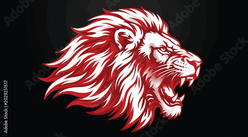 Tableau sur toile Roaring lion head mascot logo design, fierce wild cat profile illustration