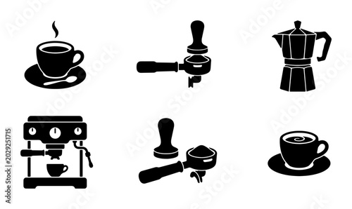 Tableau sur toile Espresso Machine, Coffee Maker, Tamper, and Hot Beverage Icons