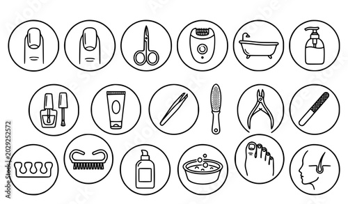 Obraz na plátne Manicure and Pedicure Linear Icons Set with Beauty Salon Outline Symbols
