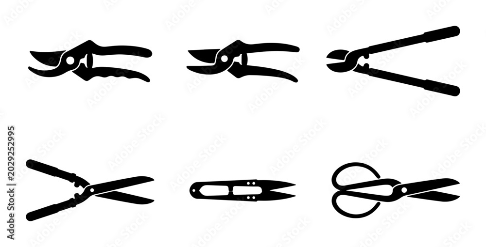 Wall Mural Gardening Tools Collection: Pruning Shears, Clippers, and Cutting Implements Vec