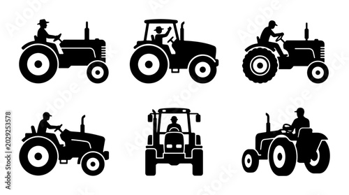 Foto Vector Icons of Tractors, Agricultural Machinery, Farm Vehicles, Rural Transport