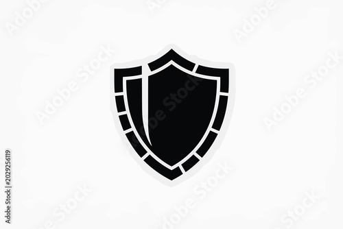Black Shield Icon with White Outline on White Background