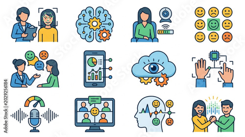 Collection of Technology and Business Icons Representing AI and Data.