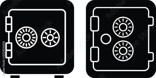 Secure safe box icon vector illustration with combination locks and hinges security combination strongbox valuables protection pictogram illustration