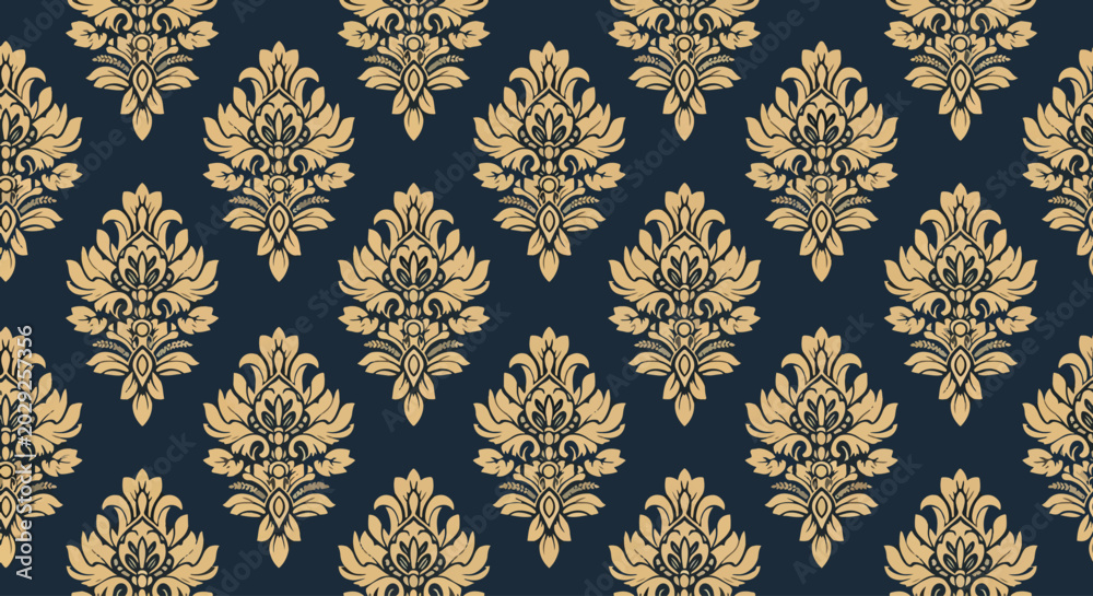 Fototapeta premium Decorative classic damask pattern with stylized flowers and scroll elements