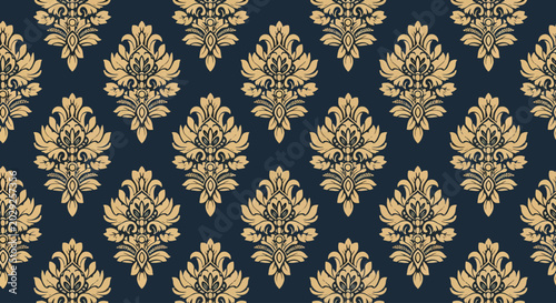 Decorative classic damask pattern with stylized flowers and scroll elements