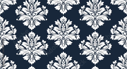 Seamless traditional damask design with decorative botanical and scroll shapes