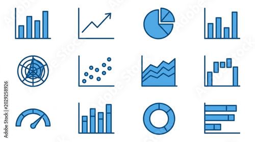 Collection of various data charts and graphs icons.