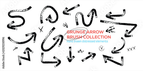 Hand Drawn Grunge Arrow Brush Collection with Distressed Direction Elements
