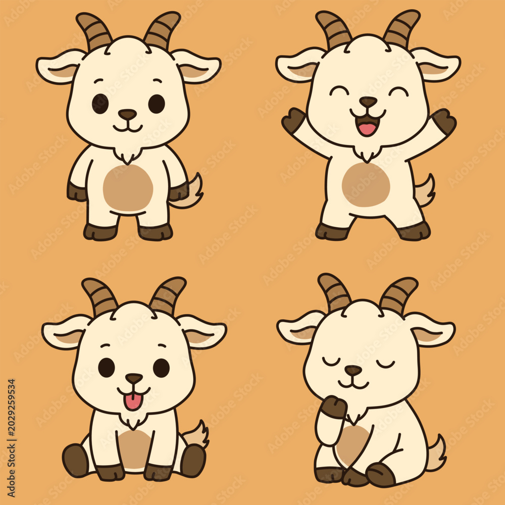 Fototapeta premium Cute Goat Mascot Vector Set