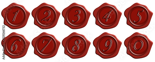 Schilderij op canvas Vector red numeric wax seal stamps set