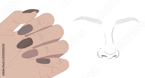 Foto Womans Hands Praying with Face Outline Illustration.