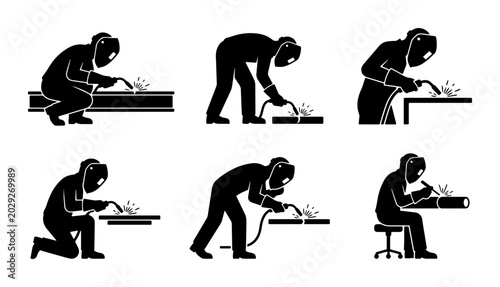 Schilderij op canvas Welding Icons Set: Industrial Worker Safety, Metal Fabrication, Manual Labor, Cr