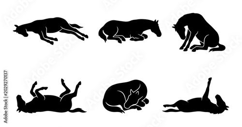 Quadro su tela Horse Silhouette Collection: Six Poses of Equine Rest and Relaxation, Vector Art