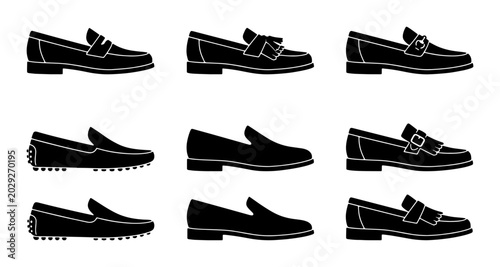 Quadro em tela Classic Black Loafer Shoes Collection, Elegant Mens Footwear Set, Formal Leather
