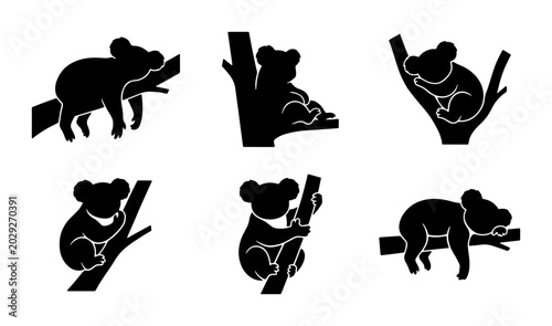 Canvas Print Koala Icons Set, Adorable Australian Wildlife Silhouettes, Cute Marsupial Vector