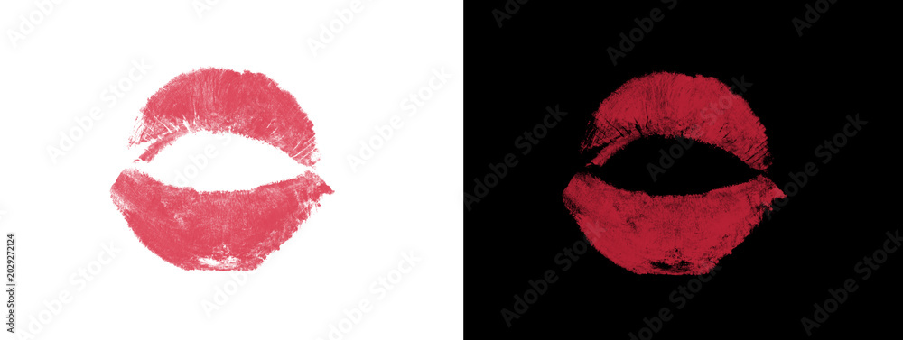 Fototapeta premium Rounded Red Lipstick Kiss Print with Strong Central Highlight Dual Background