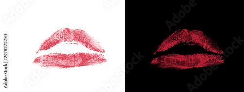 Tableau sur toile Classic Full Red Lipstick Kiss Mark with Rich Color Saturation Split Background