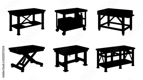 Photos Industrial Workbench Silhouettes, Heavy Duty Work Table Icons, Workshop Furnitur