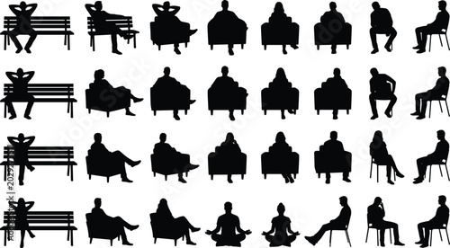 Photos Collection of seated people silhouettes featuring men and women sitting on park