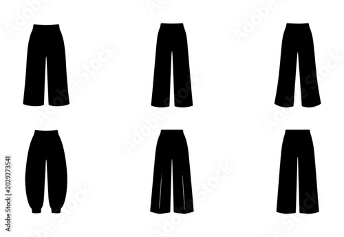 Tableau sur toile Black Pants Vector Icons, Fashion Apparel Silhouettes, Clothing Styles Collectio