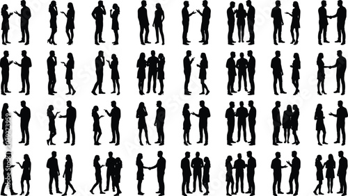 Canvas Print Large collection of talking people silhouettes featuring couples and groups in c