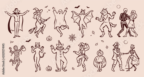 Fotografía party dance pattern, halloween carnival masquerade, magic witch broom, spooky cr