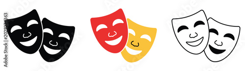 Fotografie Theater mask icon collection with comedy and tragedy symbols for drama, performance, and entertainment design