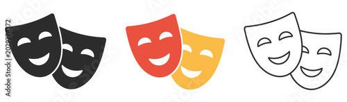 Tableau sur toile Masquerade vector icon set featuring comic and tragic theater masks on a white background