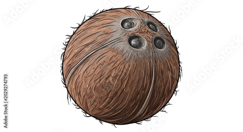 Bild auf Leinwand Whole brown coconut with fibrous husk isolated on white background