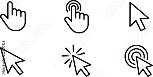 Canvastavla Set of black line cursor icons with mouse arrow pointers hand clicking gestures