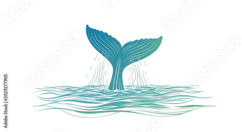 Fotografia Whale tail splashing water ocean sea creature.