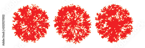 Foto Red tree top view symbols, set of 3 flat aerial landscape architecture icons, vi