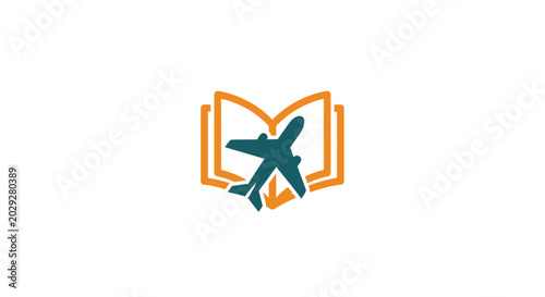Foto Airplane flying through an open book.