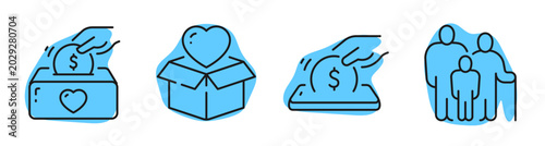 Принти на полотні Donation and charity icons showing giving methods and recipients